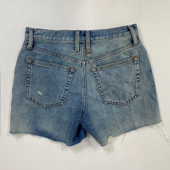 Free People Loose Cannon Denim Shorts Distressed Raw Hem Button Fly Size‎ 25 - Picture 5 of 9